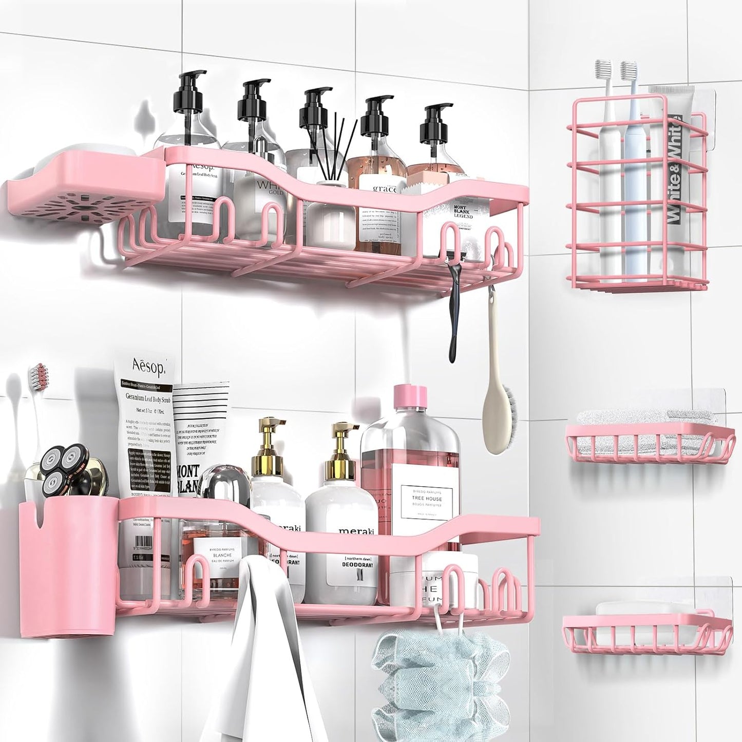 NESOMI Shower Caddy - Rustproof Stainless Steel Organizer with Large Capacity | 7-Pack No-Drill Storage Solutions