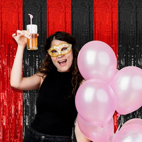 5 Pack Black and Red Backdrop Party Decorations Tinsel Curtain Halloween Party Streamer Foil Fringe Birthday Decorations Photo Booth Fancy Ball Christmas New Year Graduation Party Decor Decor