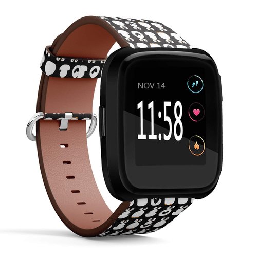 Compatible with Fitbit Versa, Versa 2, Versa LITE - Quick Release Leather Wristband Bracelet Replacement Accessory Band - Cute Penguins Hearts