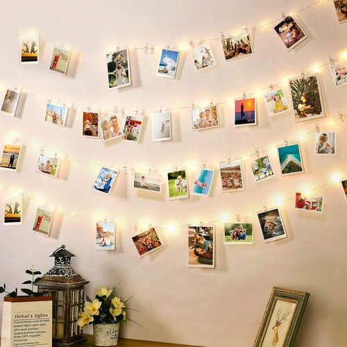 Cynzia Photo Clip Lights USB Powered - 100 LED Fairy String With 50 Clear Clips, Silver Wire for Pictures Hanging, Photo Wall, Wedding Party, Christmas Decor