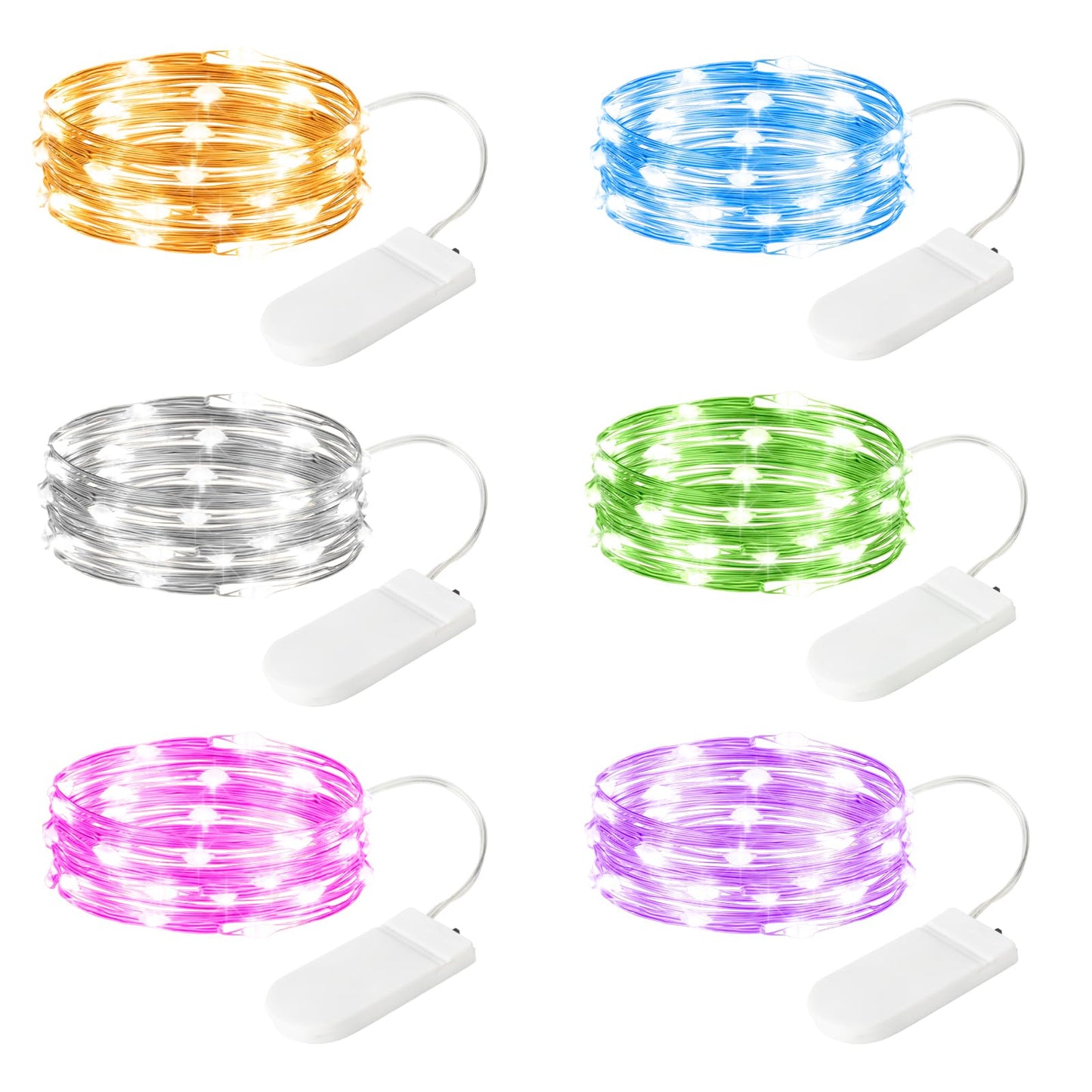 SINAMER 6 Pack Fairy Lights Battery Operated Lights, 7ft 20 Led Multicolor Mini String Lights, Waterproof Silver Wire Starry for Mason Jars Wedding Party Centerpiece Table Christmas