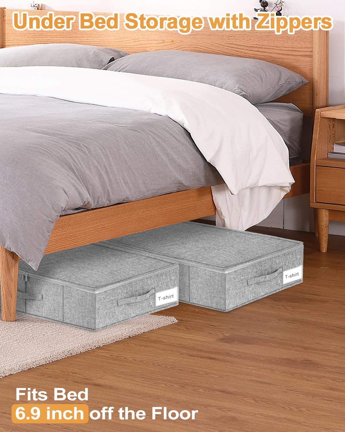 Under Bed Storage | Skiennix 2-Pack Foldable Storage Bags with Lids - Durable Clothes Organizer, Grey, 30x15x6.7 Inch