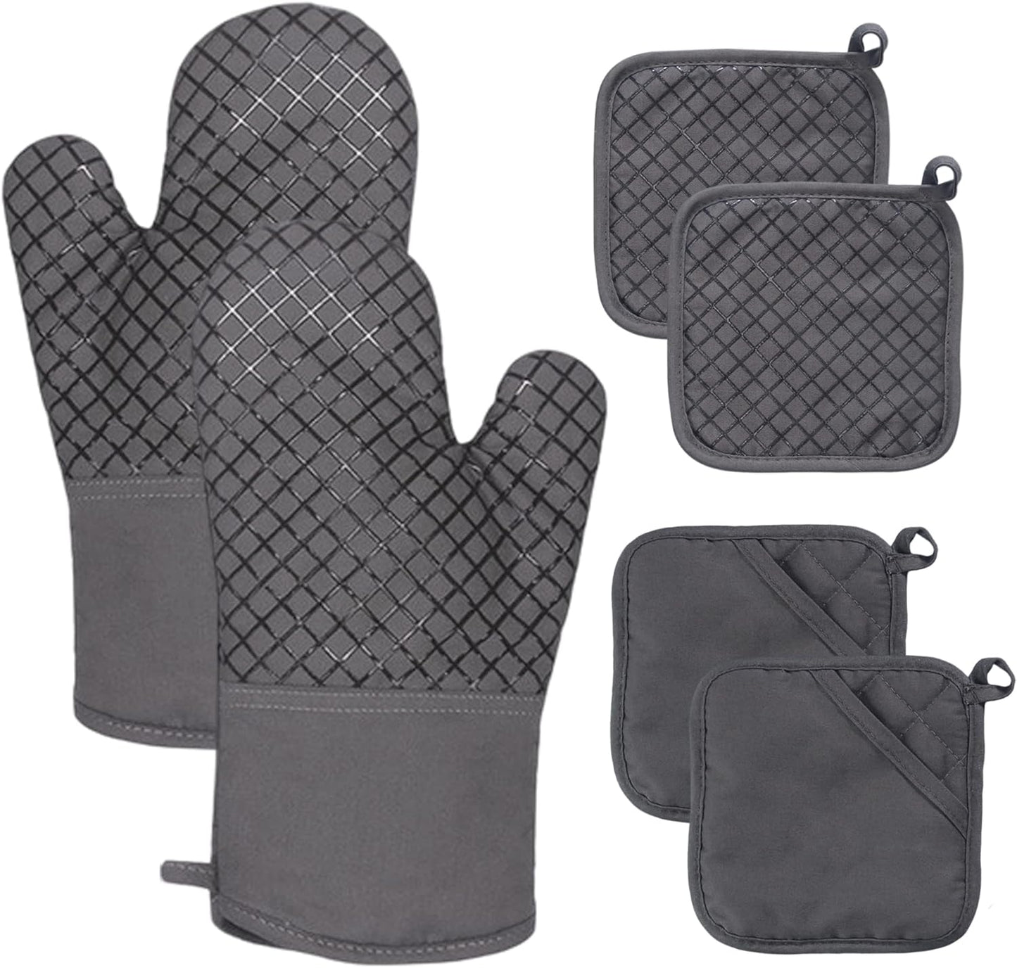 Skiennix Oven Mitts Set - 4 Pcs High Heat Resistant Kitchen Mitts & Pot Holders | Grey, Silicone Non-Slip
