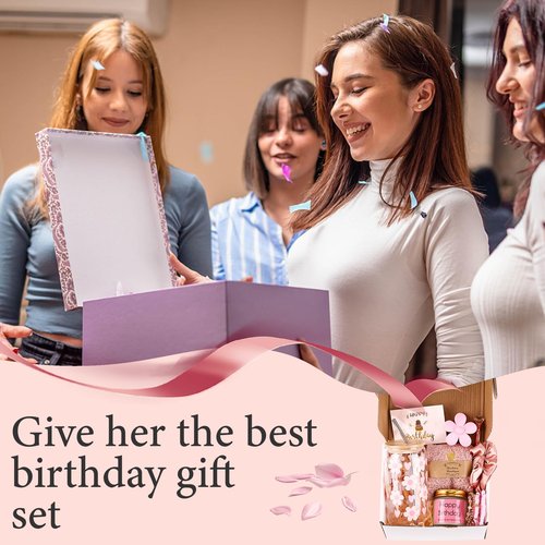 DHQH Birthday Gifts for Teen, Cute Inspirational Gift Daisy Presents Set Ideas for Sister Daughter Friends, Happy Birthday Gift Basket with Ice Glass Cup for Her (Pink)