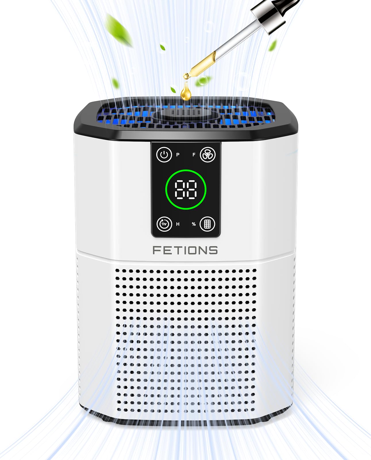 Air Purifiers for Home Bedroom Pets, FETIONS Air Cleaner with Ambient light Fragrance Sleep Mode, Compact with H13 HEPA Filter for Dander Smoke Pollen Odor, 9 Timer Settings, 4 Fan Speeds,White,1 Pack