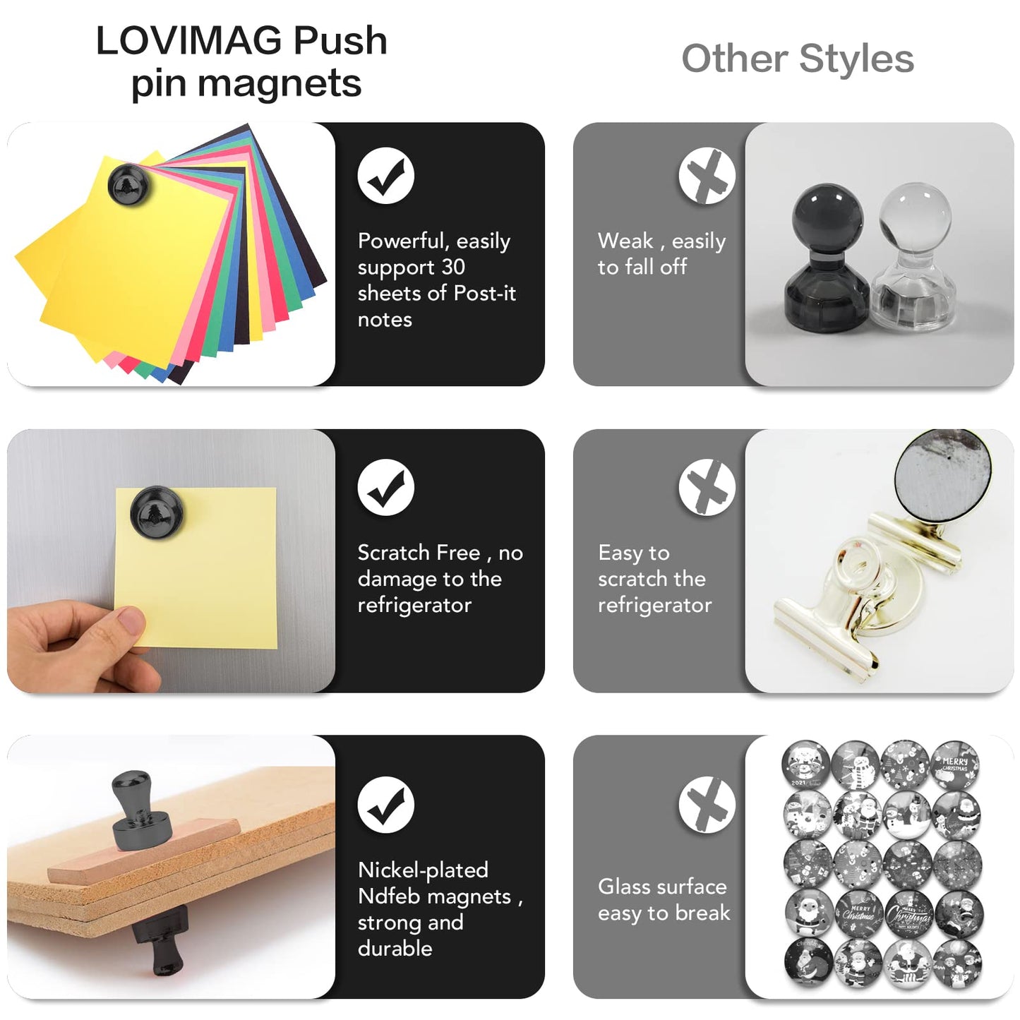 LOVIMAG Fridge Magnets 20Pcs Refrigerator Whiteboard Small Strong Magnet Classroom Kitchen Accessories Decorative Locker Set Decor Must Haves Office Calendar Refrigerador Magnetic Cute Crafts Black