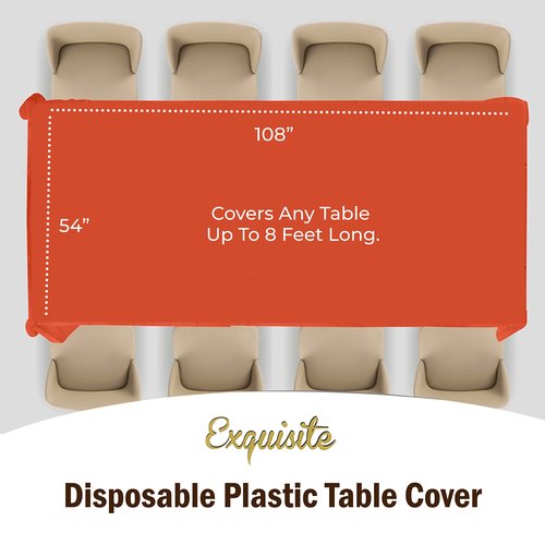 Exquisite Party Solids 6-Pack Premium Plastic Tablecloth 54in. x 108in. Rectangle Plastic Table Cover - Orange