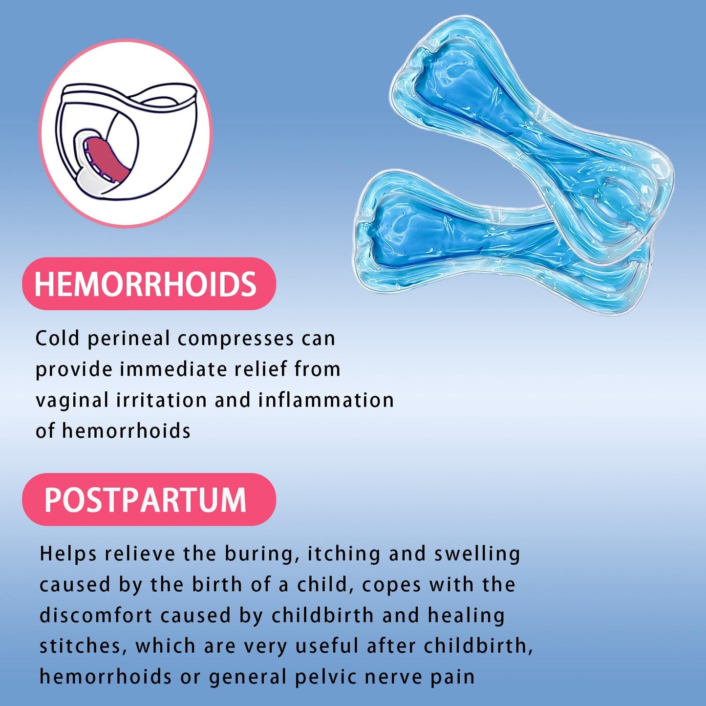 Postpartum Cold Pack, Perineal Cooling Pad Pregnancy & Hemorrhoid Pain Relief, Postpartum Ice Pack Pads (blue)