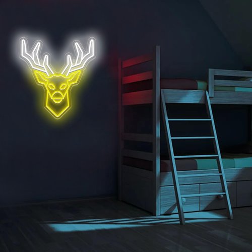 Deer Head LED Neon Sign, USB Powered Wall Art for Living Room, Man Cave, Game Room, Dimmable Neon Deer Head Wall Decor for Aesthetic Neon Lights, Deer Head Wall Mount Decor