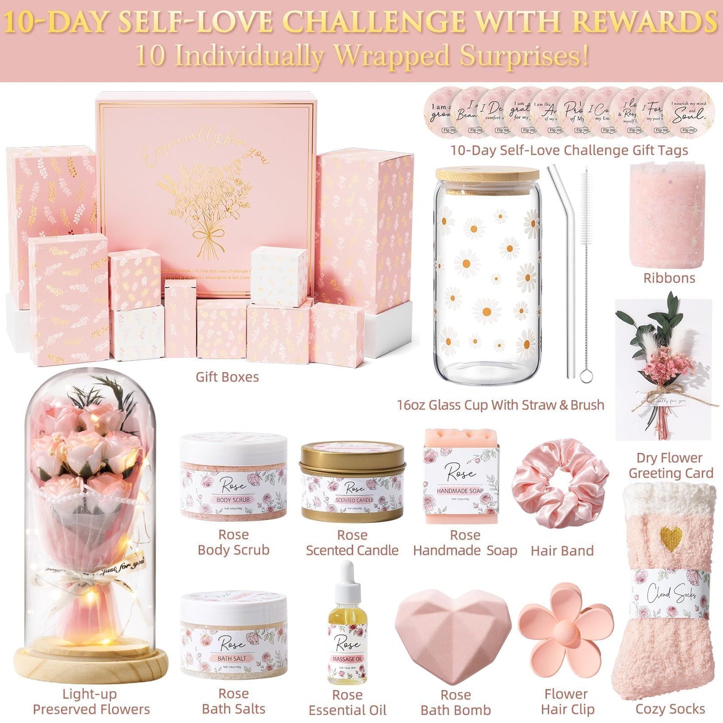 Qinline SPA Gifts for Women & Teen Girl – 10 PCS Mothers Day Birthday Gift Basket, Luxury Self Care Home Bath Set for Relaxing, Get Well Soon Care Package & Pampering Gifts for Her Friend Daughter Mom