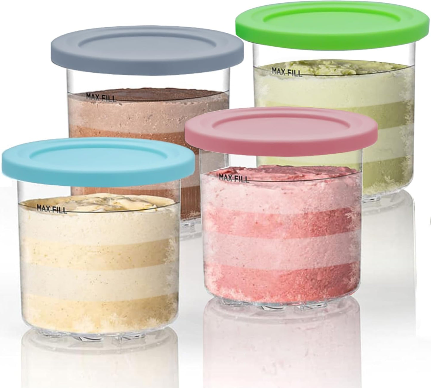 NANOBABY Pint Containers - 16oz Replacement Lids for Ninja CREAMi 7-in-1 Ice Cream Maker | BPA-Free 4-Pack