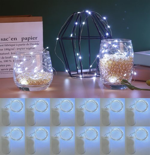 Joosoit 12 Pack of Fairy Lights Battery Operated for Christmas, Valentine's Day, Weddings, Firefly DIY Parties etc -Working Over 80 Hours and 7 ft 20 Led Copper Wire Mini Waterproof (White)