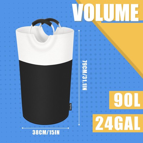 90L Collapsible Laundry Basket by [Brand Name] - Waterproof Hamper with Padded Handles | Black Foldable Design
