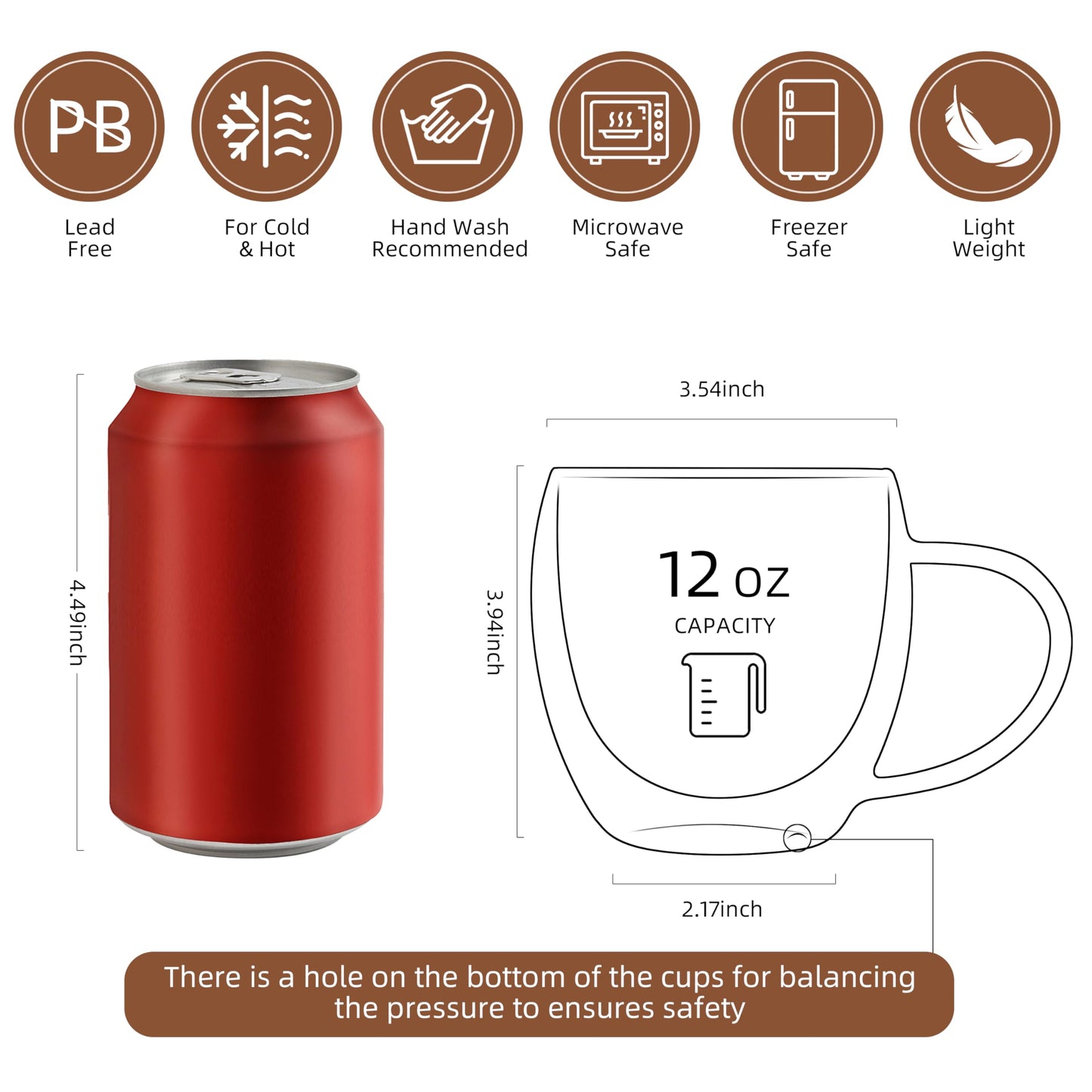 CNGLASS Double Walled Glass Coffee Mugs with Handle,12oz Insulated Glass Mugs with Handle,Clear Espresso Cups for Latte,Cappuccino,Tea Bag,Set of 2