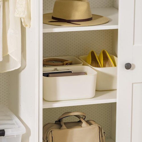 IRIS USA Storage Bins - 7 Qt. Stackable Plastic Baskets with Lids | Small 4-Pack in Off White