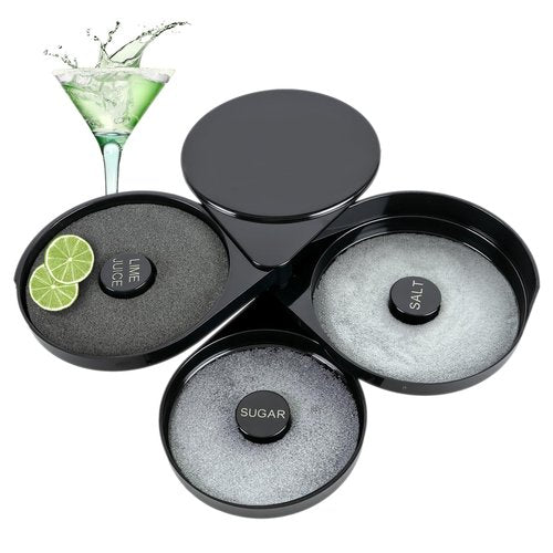 DUPDMKIN Margarita Salt Rimmer Set, 3-Tier Bar Glass Salt Rimmer for Cocktails with Separate Trays for Lime Juice, Salt and Sugar