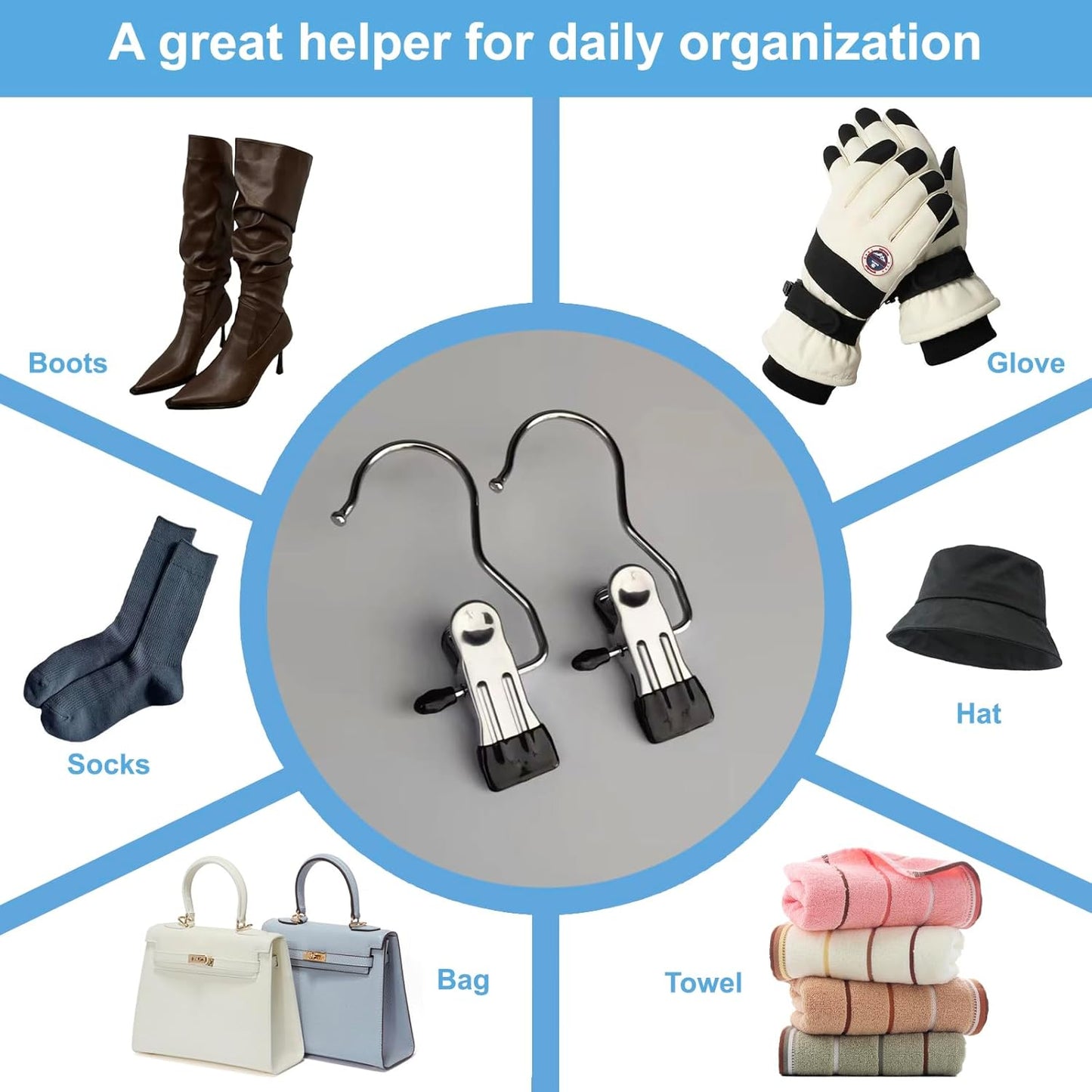 Skiennix 24 Pack Multi-Function Hanger Clips - Versatile Laundry & Closet Hooks for Clothes, Socks, Hats, and More