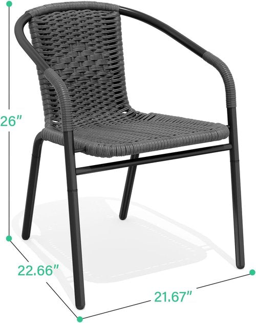 JEAREY Outdoor Rattan Dining Chairs - Set of 4 All-Weather Stackable Chairs for Lawn & Garden | Grey