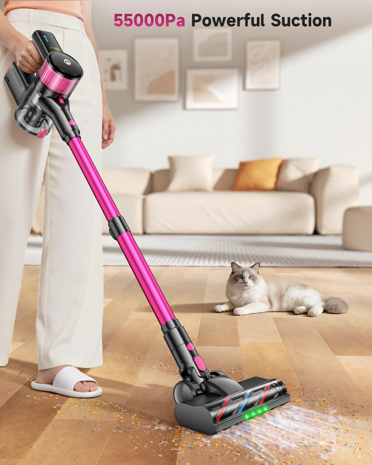 MYUAKO Cordless Vacuum Cleaner - 650W Powerful Suction, 75-Minute Runtime, 2L for Hardwood & Carpets