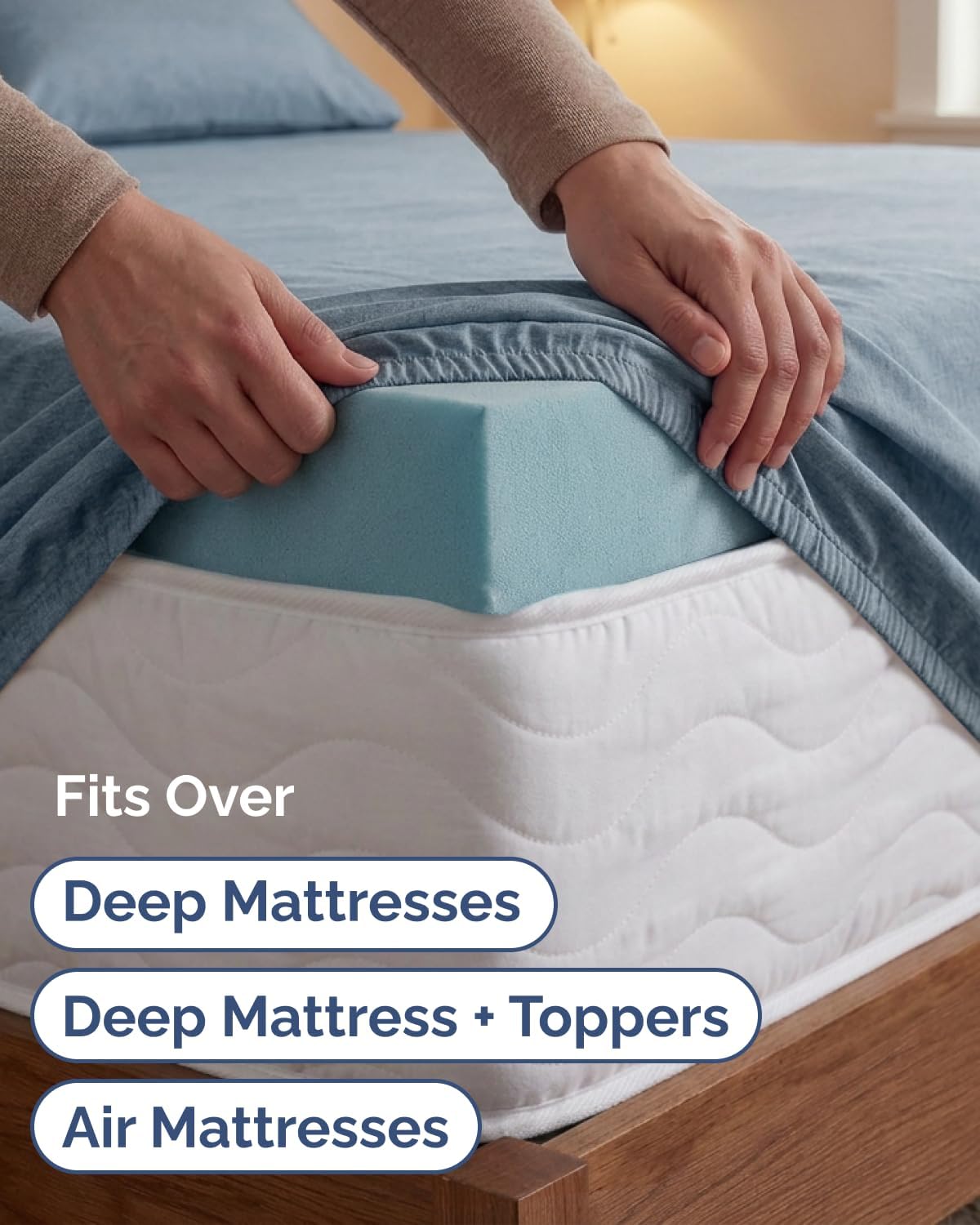 Skiennix Extra Deep Twin XL Sheet Set | 4-Piece Breathable Cooling Bedding - Soft, Wrinkle-Free, Heathered Blue