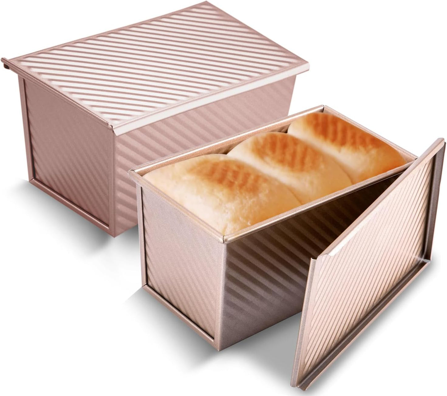 KITESSENSU Pullman Loaf Pan - Non-Stick Bakeware with Lid, 1 lb Capacity, Gold Carbon Steel Mold