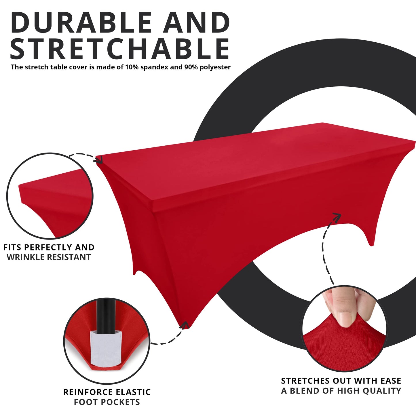 Utopia Kitchen Spandex Tablecloth 10 Pack [6FT, Red] Tight, Fitted, Washable and Wrinkle Resistant Stretch Table Cloth Rectangle Cover for Trade Show, Weddings & Parties [72Lx30Wx30H Inch]