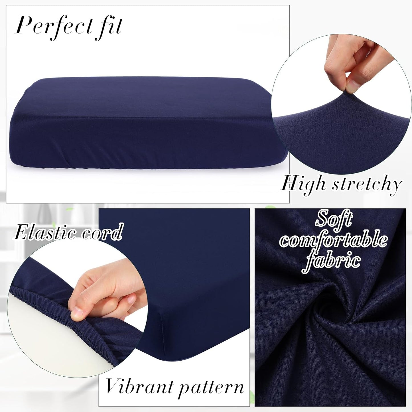 Newwiee 8Pcs Patio Cushion Covers - Stretch Waterproof Replacement Slipcovers for Outdoor Furniture | Navy