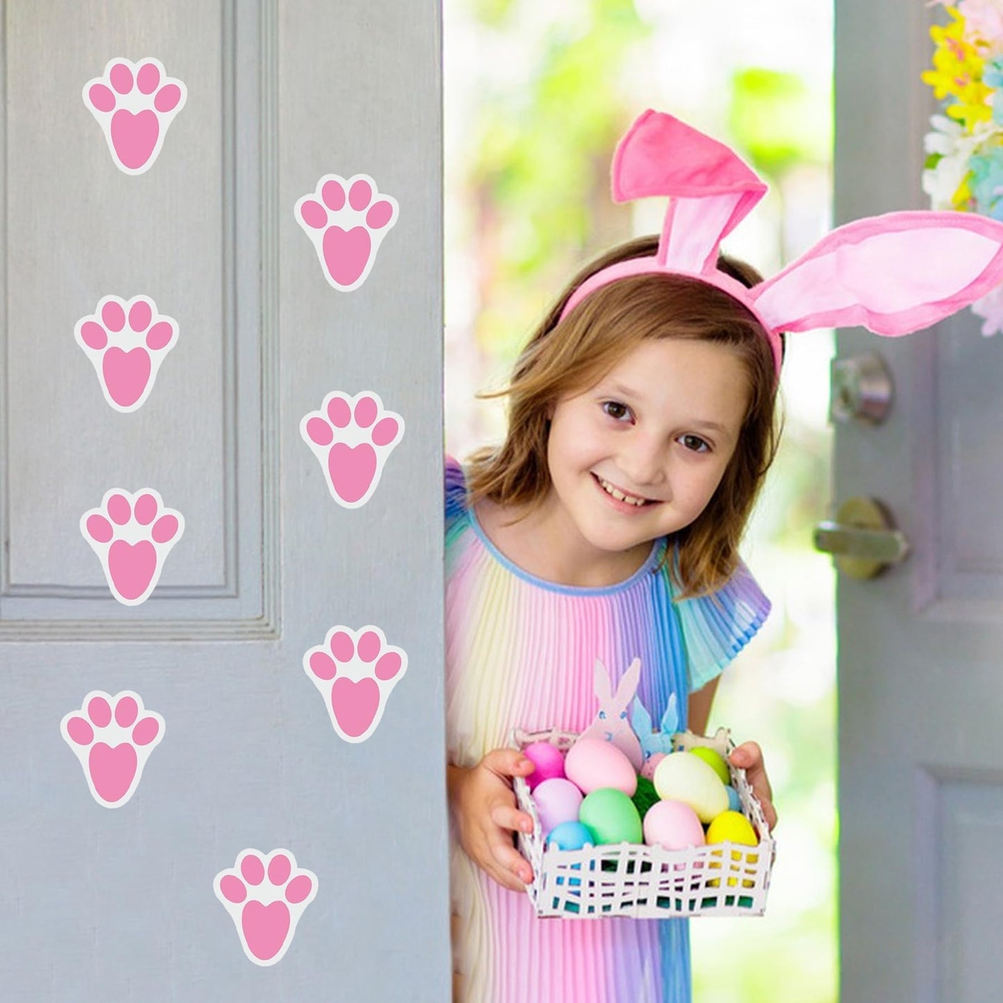 Ocosy 60Pcs Removable Easter Bunny Paw Prints Rabbit Paw Print Floor Decal Clings Easter Party Decorations