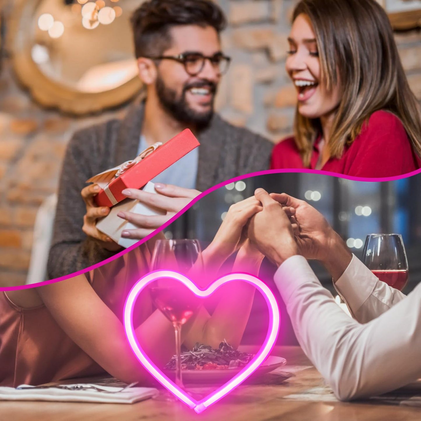 Pink Heart Neon Sign, Battery Operated or USB Powered LED Heart Lights for Valentines Day Decoration, Valentines Gifts for Wife Wedding Proposal Anniversary Mother's Day Girls’ Room Table Wall Decor
