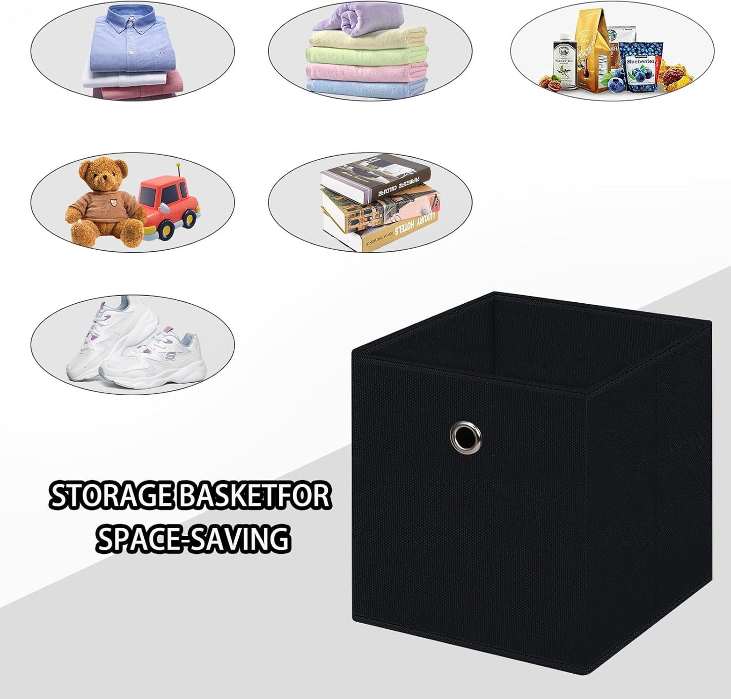 Skiennix Foldable Storage Cubes - 11 Inch Fabric Bins with Handles | Set of 3 Black Organizers