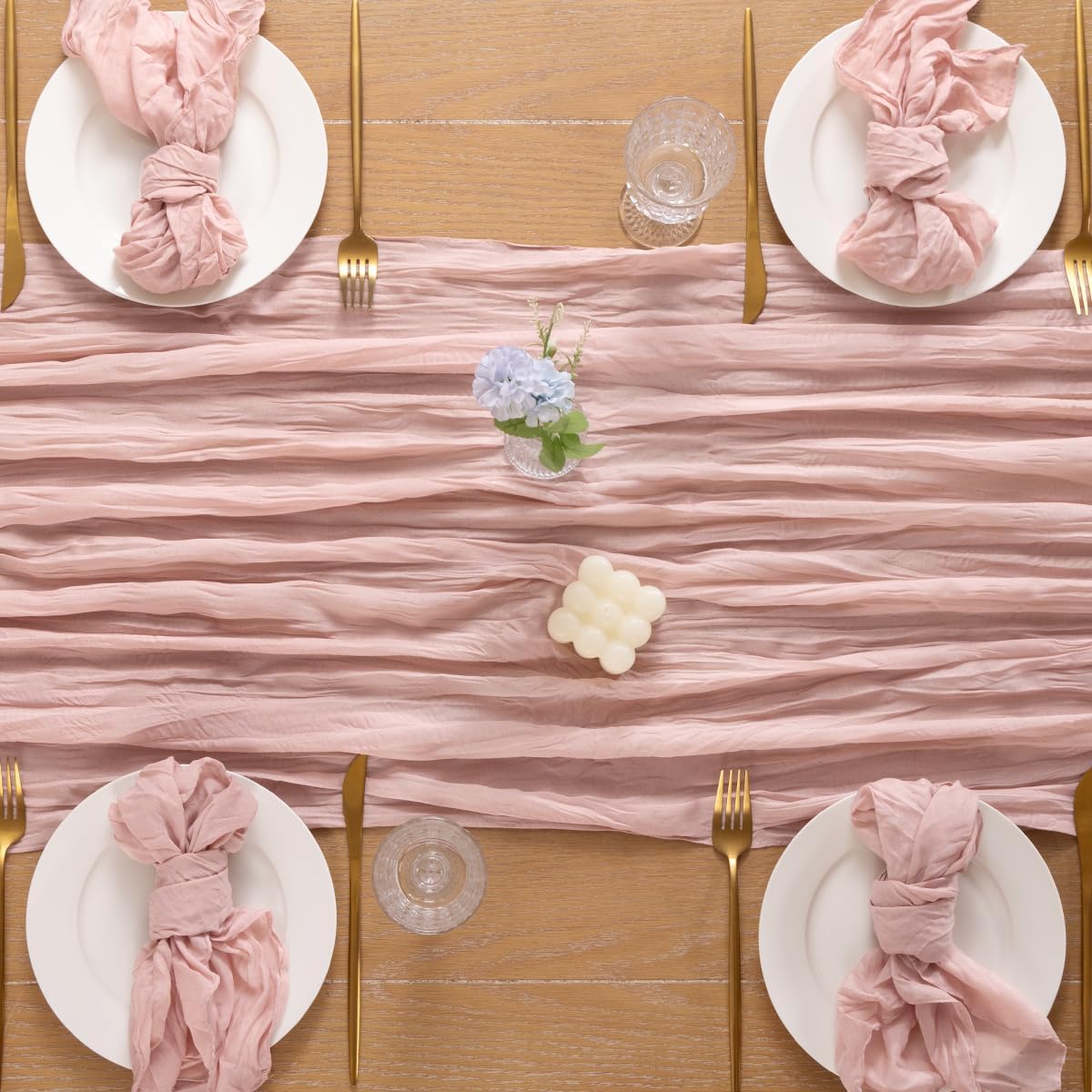 Loopiske Dusty Pink Cheesecloth Table Runner 12pcs 10FT Boho Rustic Gauze Cheese Cloth Table Runner 35x120 Inch for Spring Wedding Bridal Girl Baby Shower Birthday Home Decor