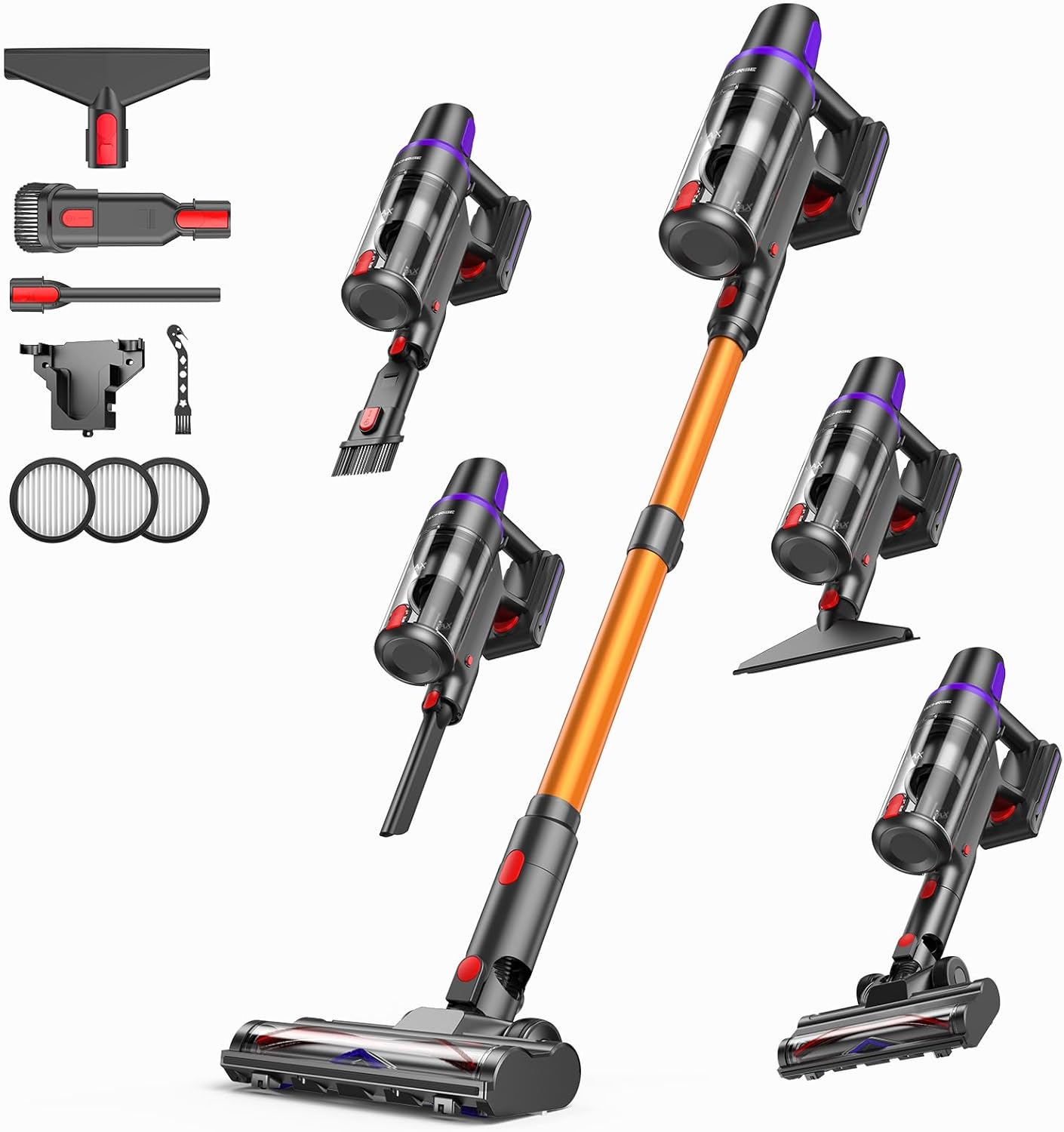 TechRise Cordless Vacuum Cleaner - 500W Stick Vacuum with Anti-Tangle Brush | 60-Min Runtime, LED Display, Lightweight for Hardwood & Carpet