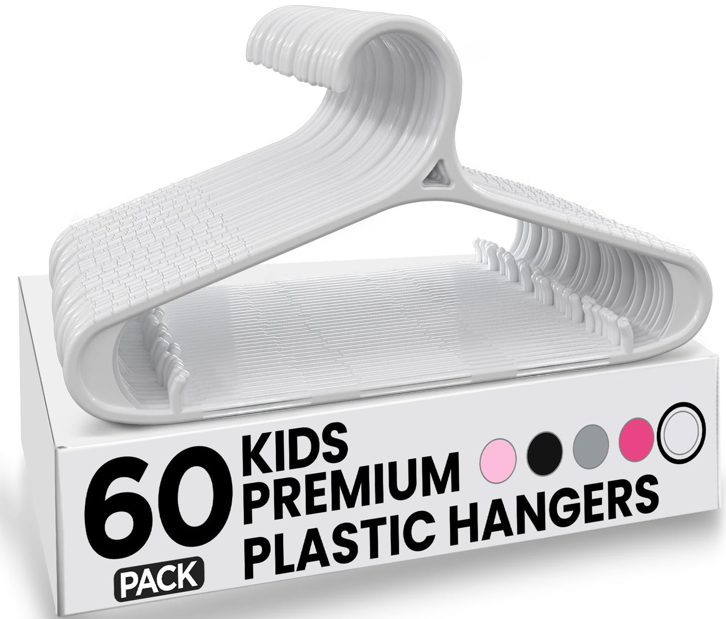 Utopia Home Kids Hangers 60 Pack - 11 Inch Plastic Baby Hangers for Closet - Childrens Hanger for Clothes & Infant Hanger for Closet - Non-Slip Shoulder Grooves, Strap Hooks & Pants Bar (White)