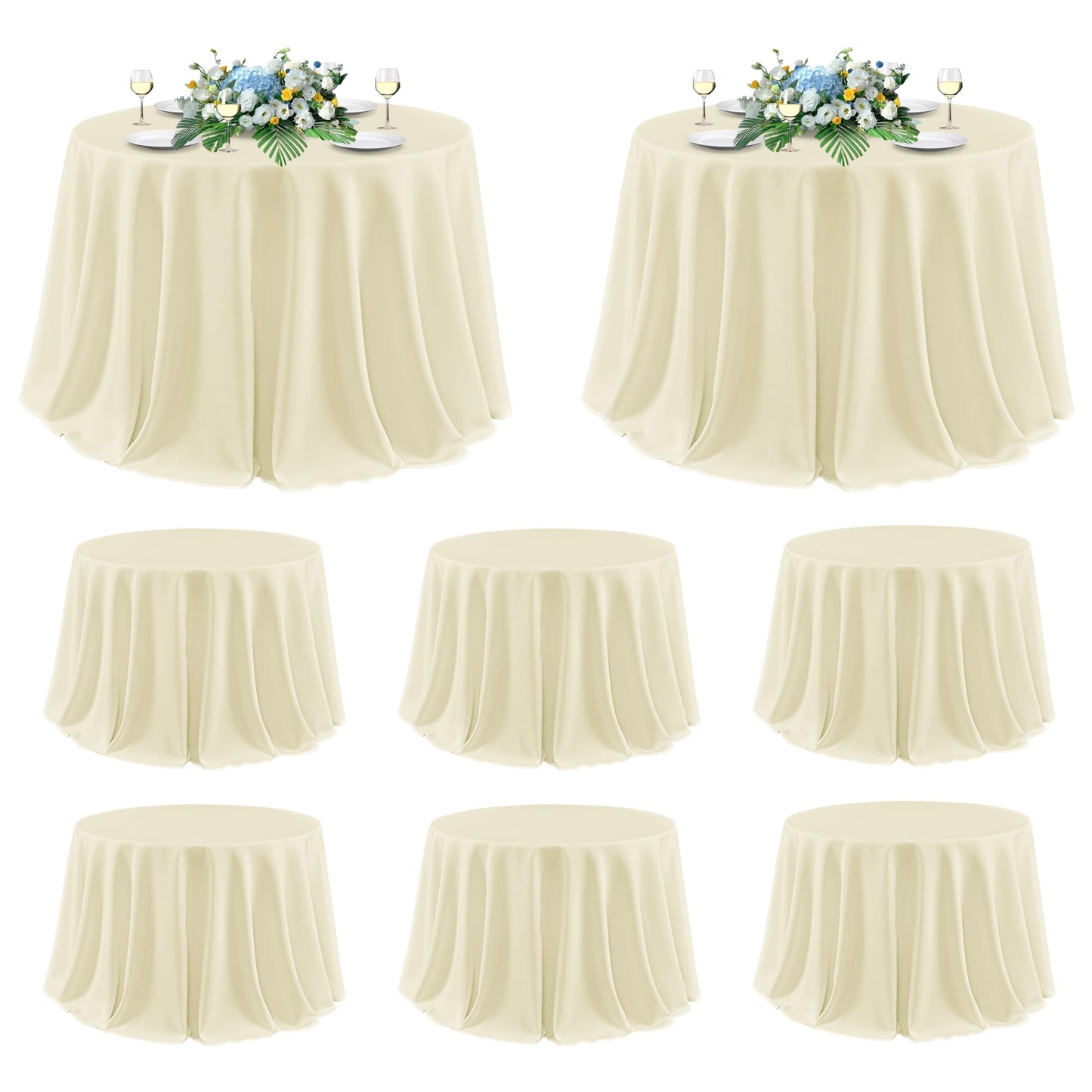 sancua Round Tablecloth 120 Inch Diameter, 8 Pack - Circle Polyester Fabric Table Cloth for Party Reception Banquet Birthday, Washable Formal Table Cover (Fit 48-96 Inch Tables), Beige