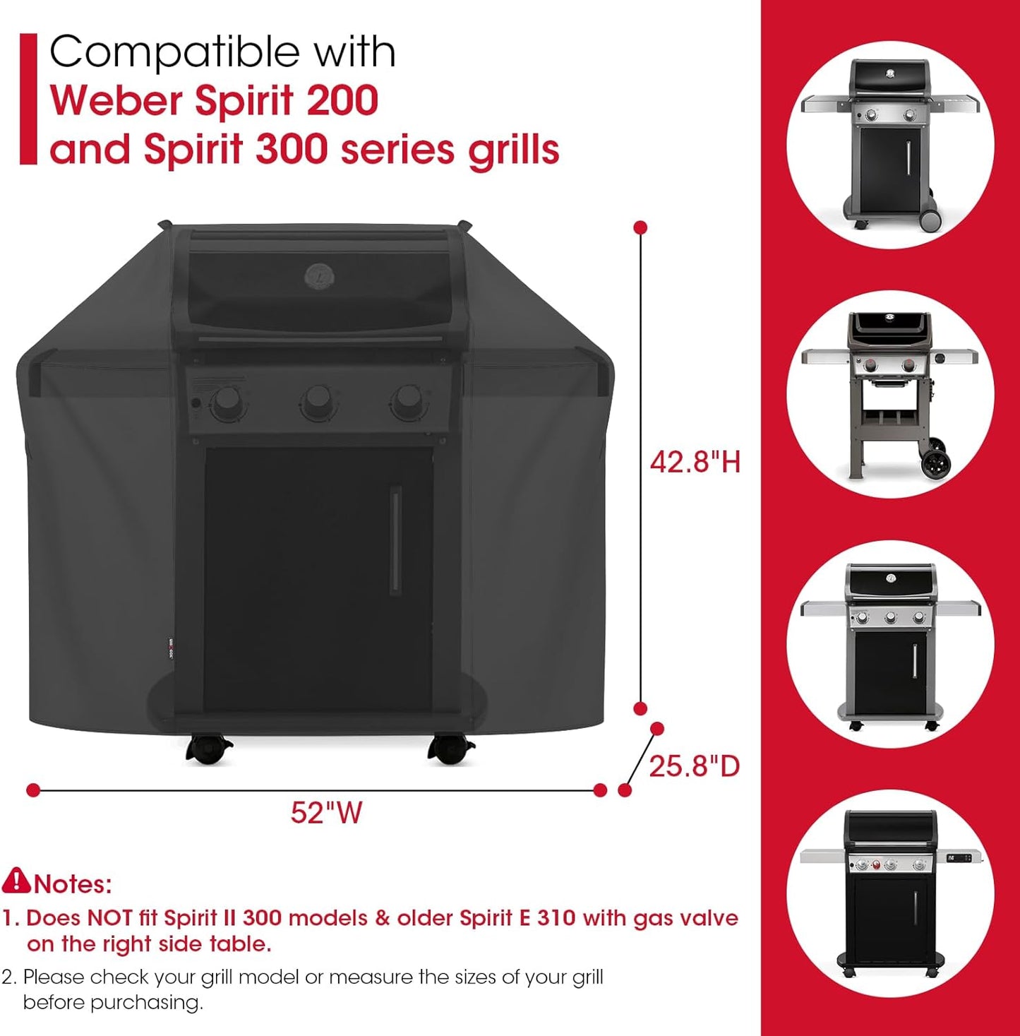 Unicook 52 Inch Grill Cover - Heavy Duty Waterproof BBQ Cover for Weber Spirit 200/300 Series