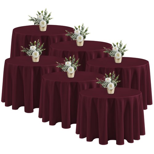 Fitable 6 Pack Burgundy Round Table Clothes - 90 Inches in Diameter - Stain Resistant and Washable Tablecloths, Polyester Fabric Table Covers for Wedding, Party, Banquet, Gathering