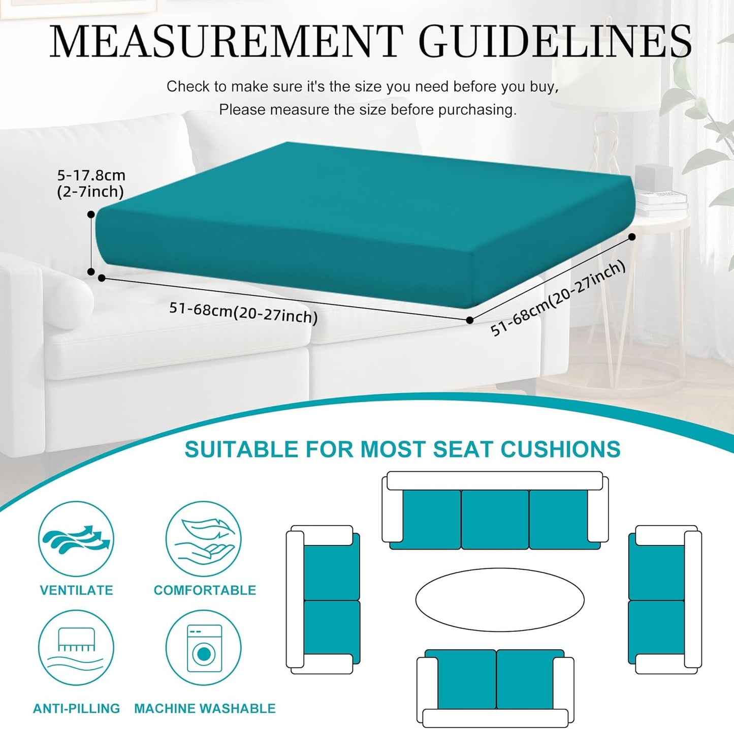 Skiennix 14 Pcs Stretch Patio Cushion Covers - Washable Outdoor Sofa Slipcovers | Peacock Blue