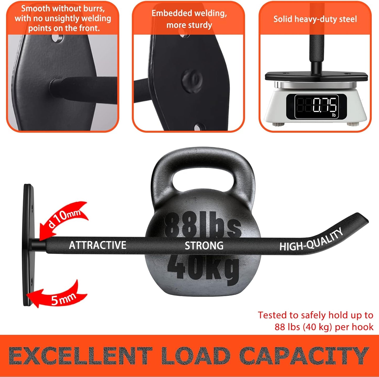 Skiennix Tire Rack Wall Mount - Heavy Duty 10-Inch Garage Hooks for Organizing Wheels & Tools | 4-Pack