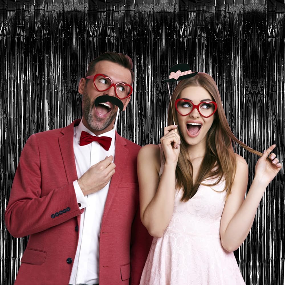 Skiennix 20 Pack Black Party Streamers - Tinsel Foil Fringe Curtains for Halloween & Birthday Decor