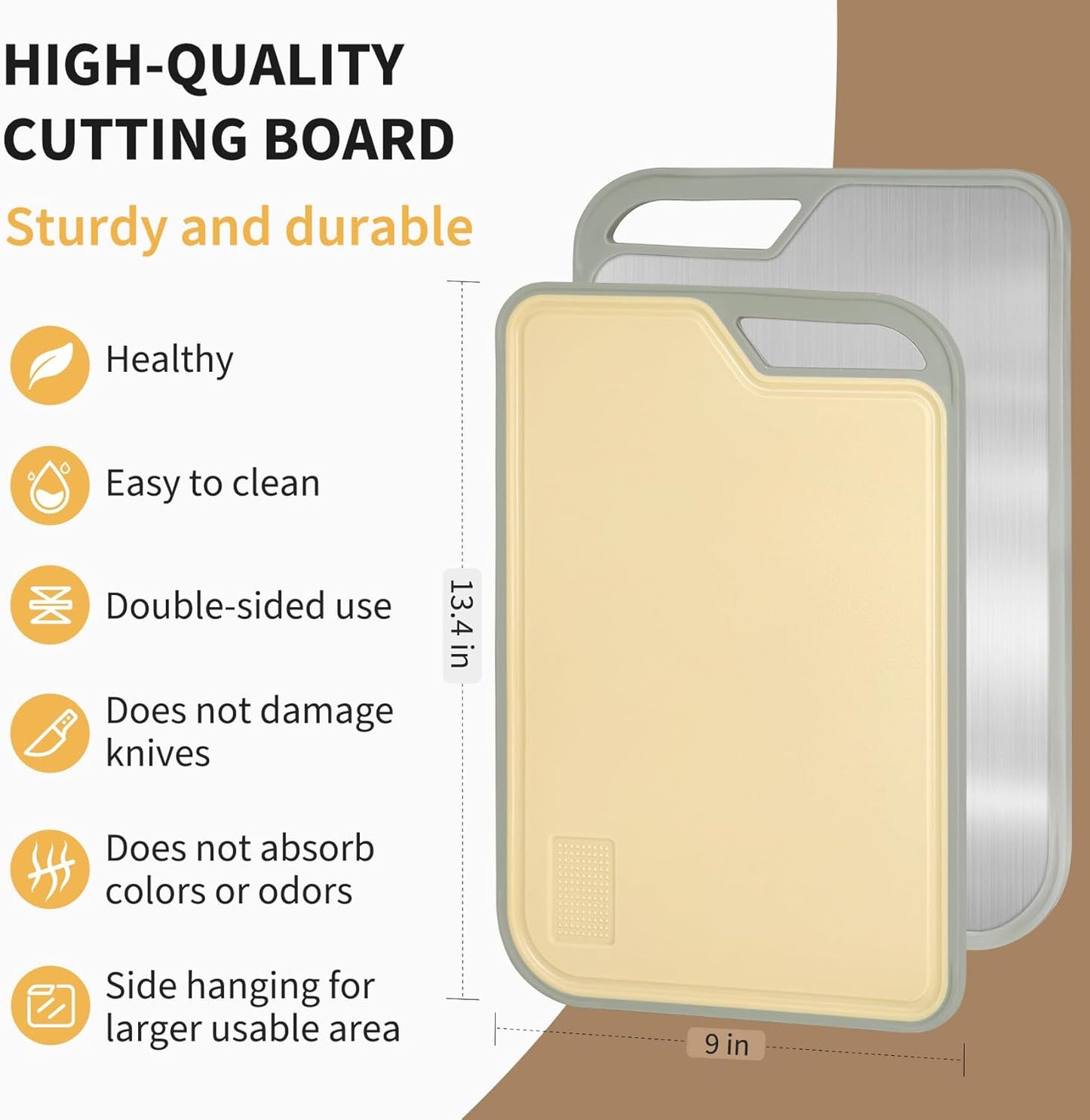 Skiennix Stainless Steel Cutting Board - Easy to Clean, Double-Sided, Large 13.4 x 9 Inch | Dishwasher Safe