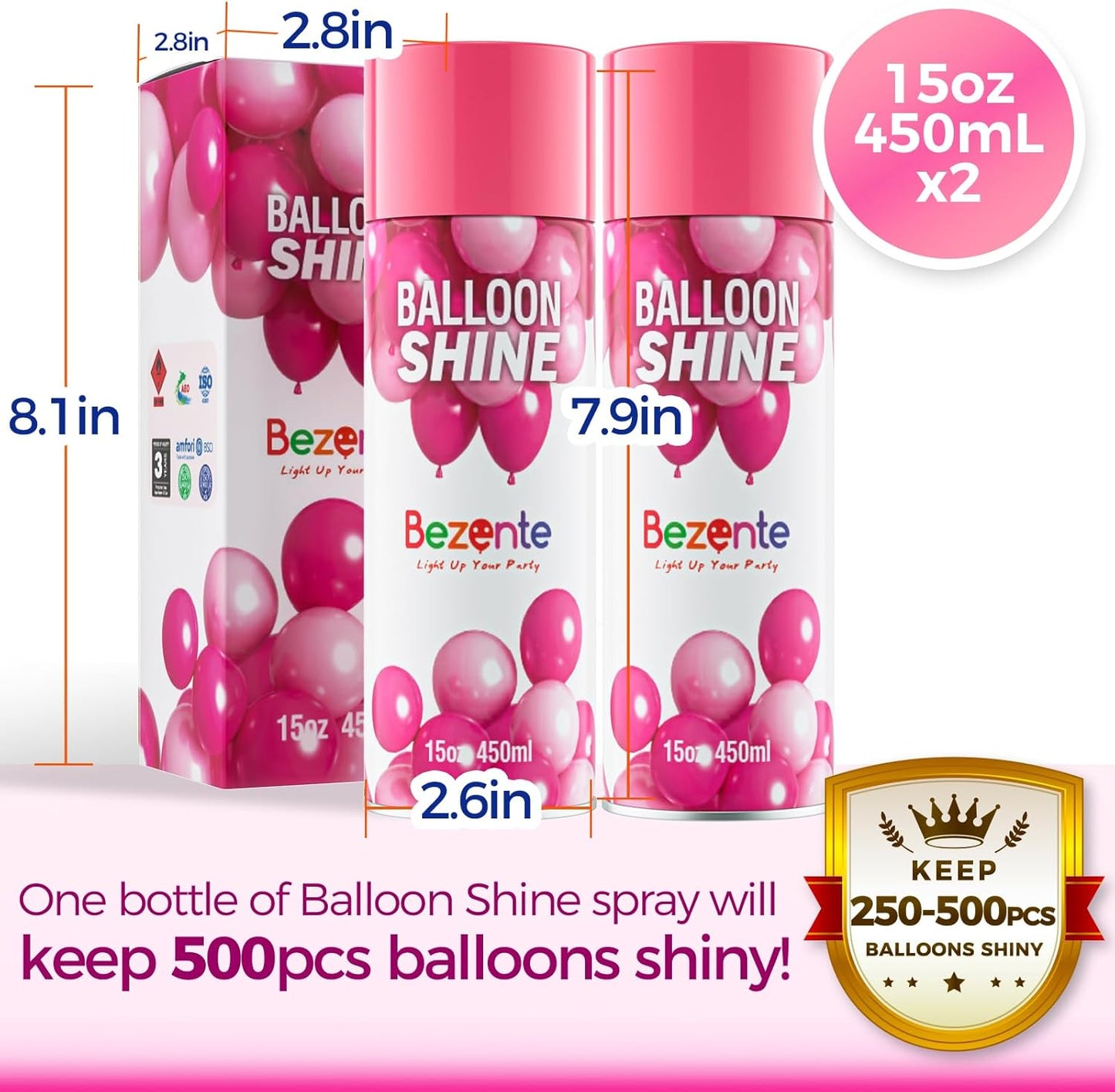 Bezente Balloon Shine Spray - High Shine, Waterproof Formula | 2 x 15oz Dual Nozzles for Precision & Wide Spray