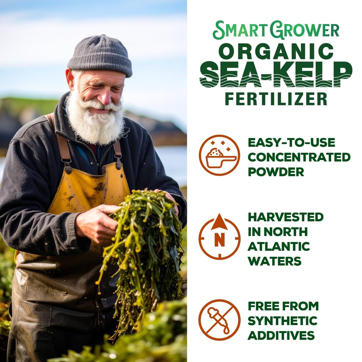 Smart Grower Organic Sea Kelp Fertilizer - Water-Soluble Plant Food for Indoor Gardens | 2oz Bag Makes 50 Gallons