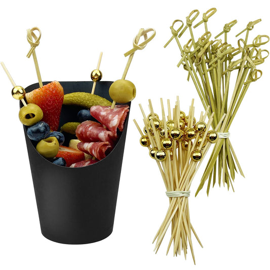 [100 Cups + 200 Picks] CAMKYDE 100 Pcs Charcuterie Cups with 200 Pcs Cocktail Picks (14oz, Black)