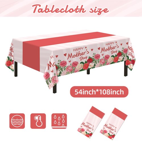 Childom Mothers Day Decorations for Party,132 Pcs Disposable Mothers Day Plates Tablecloth Cups Knives Spoons Forks for Party Supplies,Plates Tableware for Moms Birthday,Home,Brunch,Dinner,Serves 26