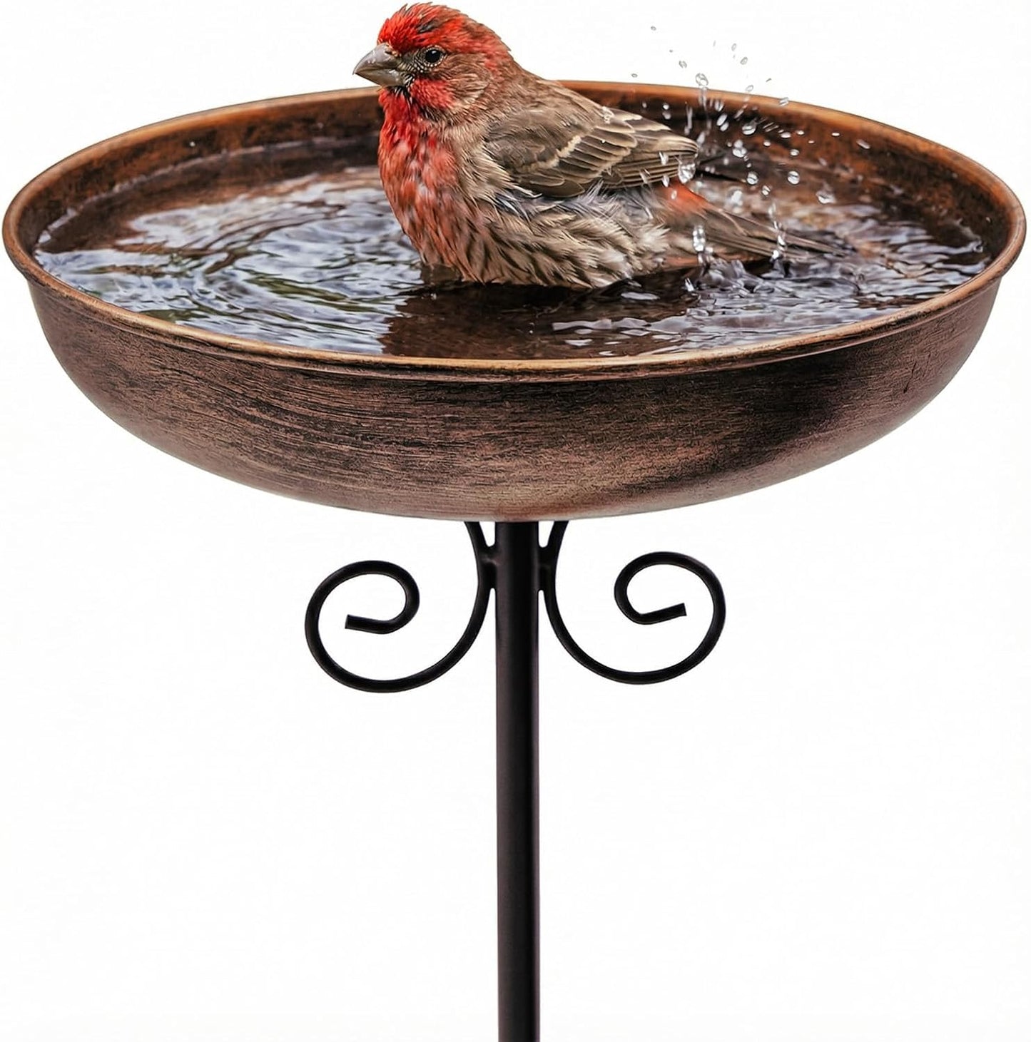 Small Metal Bird Bath - 10" Dia Bowl with Stake | Outdoor Garden Yard Decor, 0.4 Gallon