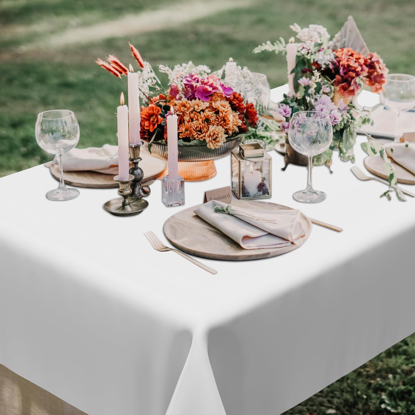 QZYL 12 Packs Disposable White Plastic Table Cloths, 54 X 108 Inches Dining Table Cloth, Plastic Tablecloths for Rectangle Tables, Quick Setup and Cleanup for Parties Picnic, Wedding and Outdoor