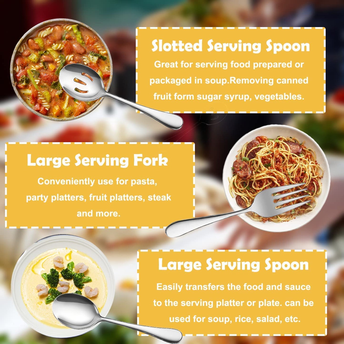 IAXSEE 12Pcs Silver Serving Utensils Stainless Steel Serving Spoon,Slotted Spoons Serving Forks,Serving Tongs Cake Server Dessert Spoon Serving Flatware Set Great for Parties Buffet Party