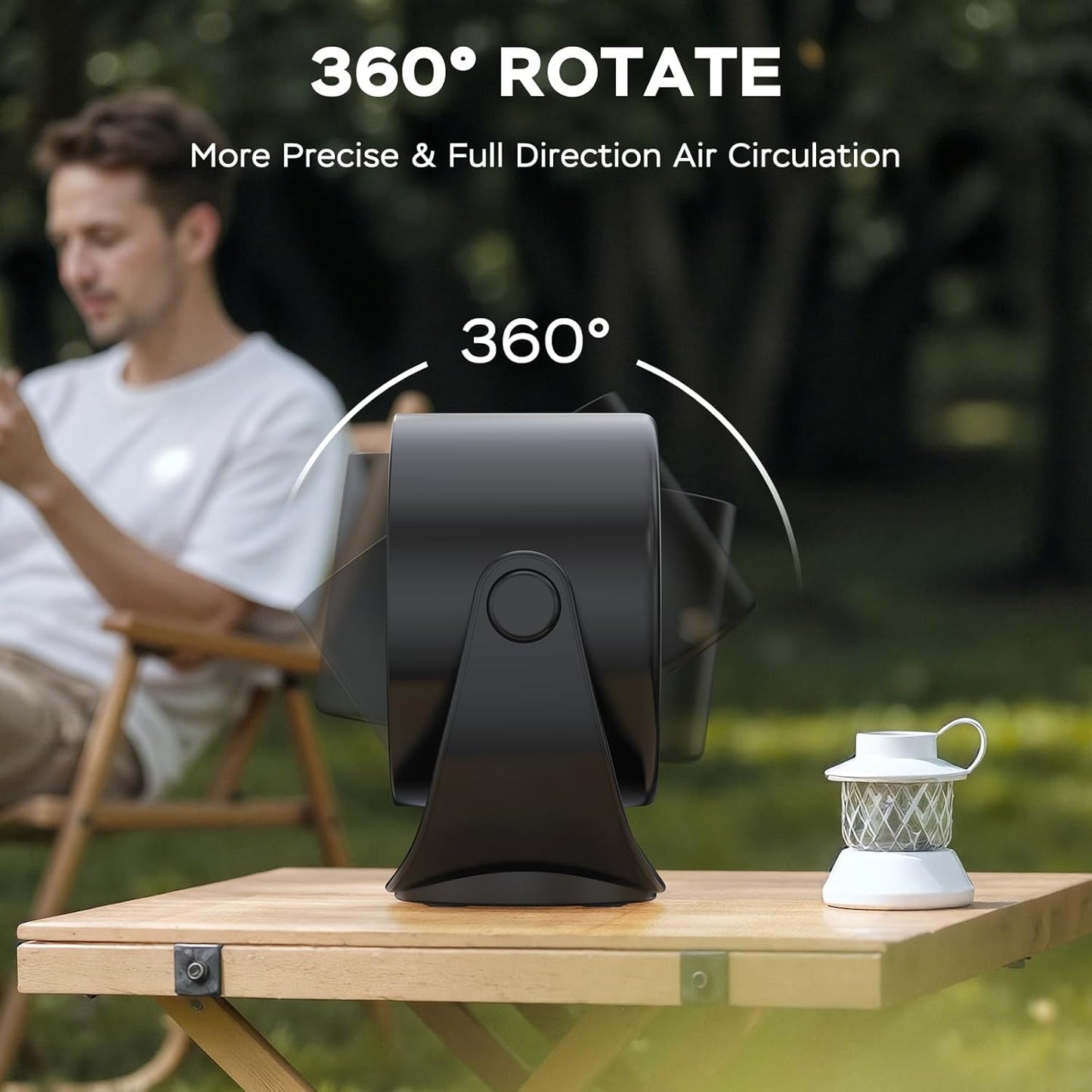 MORECORE Portable Desk Fan - Turbo Quiet with Strong Airflow, 360° Rotation, 5 Speeds, 4000mAh Battery, LED Display - Black