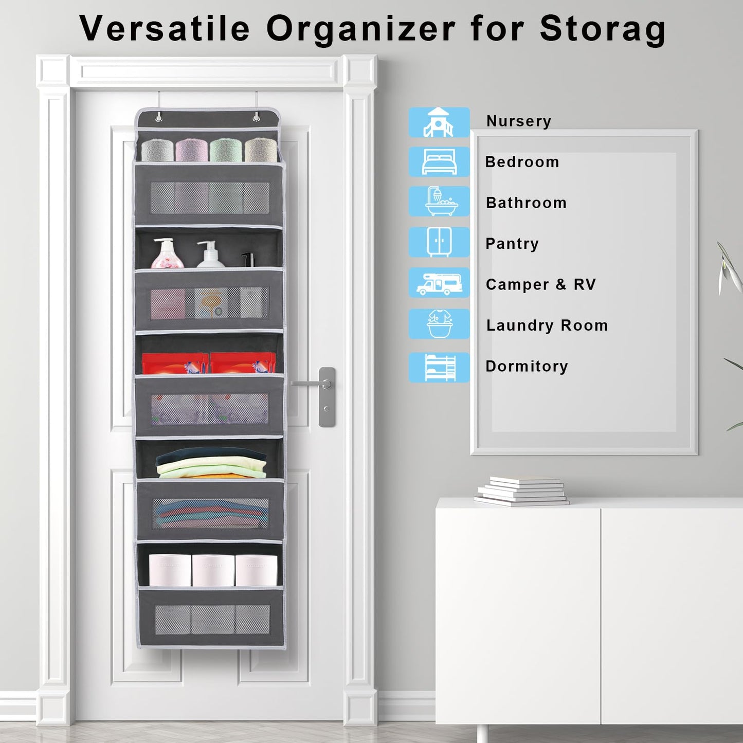 BTaoyutt Over The Door Organizer Storage, Behind Door Storage for Bathroom,Camping car, Pantry, Nursery（ Grey）