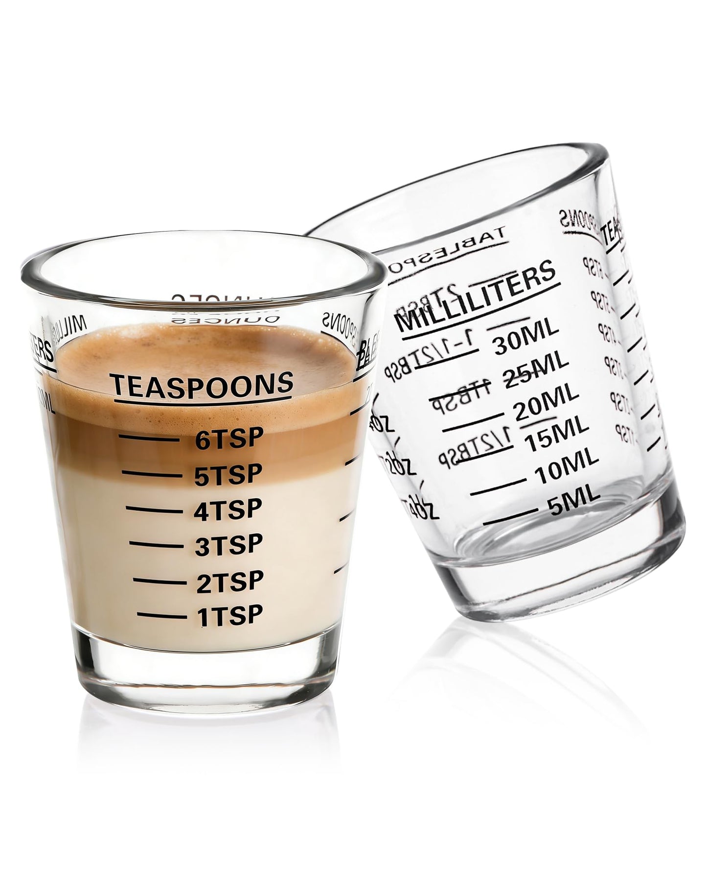 SAIAOKJ Shot Glasses Measuring Cup Set 2PACK Espresso Shot Glasses Liquid Heavy Glass 26-Incremental Measurement 1 OZ, 2 TBS, 6 TSP, 30 ML Kitchen Tools (Black)